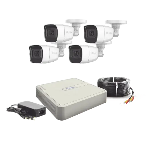 [KIT7204BP(C)] KIT TurboHD 720p / DVR 4 canales / 4 Cámaras Bala de Policarbonato / 4 Cables 18 Mts / 1 Fuente de Poder Profesional