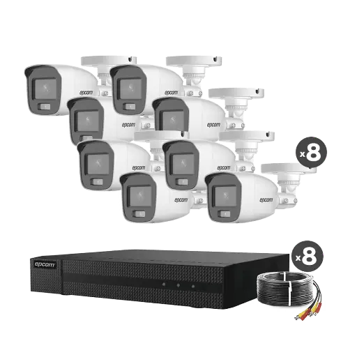 [B8-KIT8-CV/A] Kit TurboHD 1080p / DVR 8 Canales / 8 Cámaras Bala ColorVu con Microfono Integrado / Fuente de Poder / Accesorios de Instalación